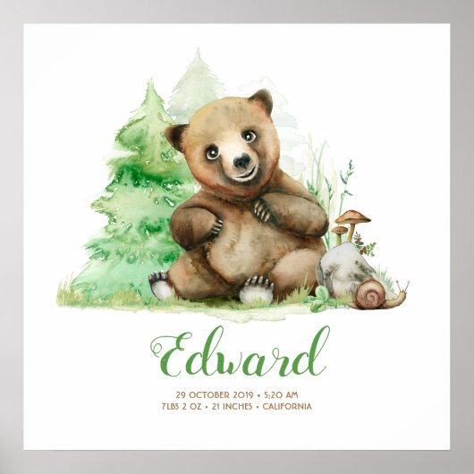 Kleine Beerbaby in het Bos Cute Poster (Voorkant)