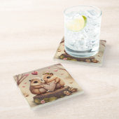 Kleine beren cartoon glazen onderzetter (Schuin)