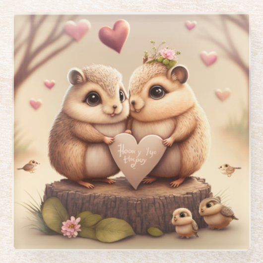 Kleine beren cartoon glazen onderzetter (Voorkant)