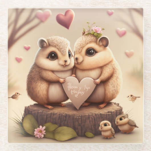 Kleine beren cartoon glazen onderzetter (Voorkant)