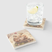 Kleine beren cartoon stenen onderzetter (Zijkant)