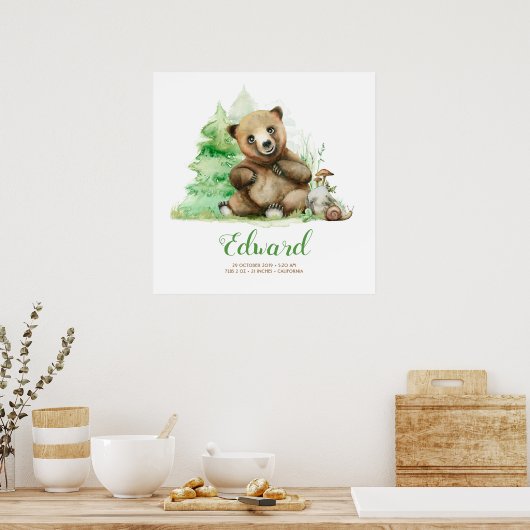 Kleine berenwelp in het bos Cute Poster (Keuken)