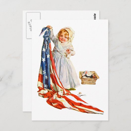 Kleine Betsy Ross en de Amerikaanse vlag Briefkaart (Voorkant / Achterkant)