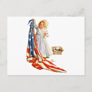 Kleine Betsy Ross en de Amerikaanse vlag Briefkaart