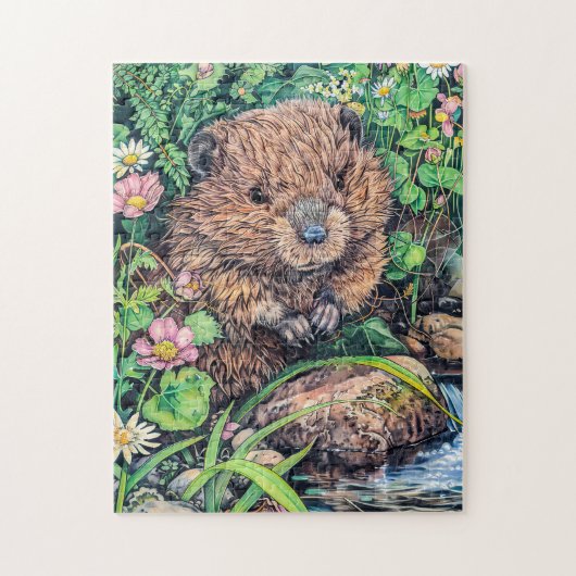 Kleine bever bij kreek oever legpuzzel (Verticaal)
