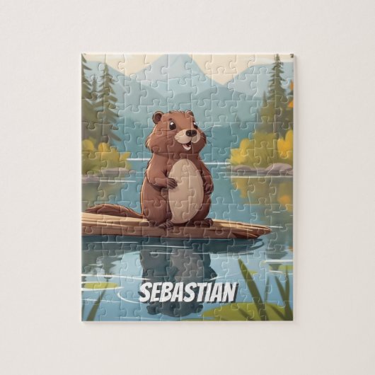 Kleine Bever op het meer Gepersonaliseerde Kinder Legpuzzel (Verticaal)