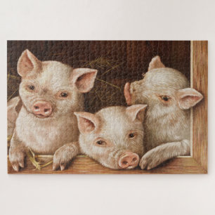 Kleine biggen in een schuur in het boerderij legpuzzel