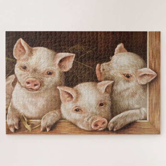 Kleine biggen in een schuur in het boerderij legpuzzel (Horizontaal)