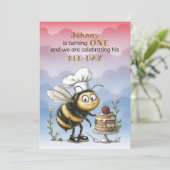 Kleine Bij Baby Jongen Eerste Verjaardag Kaart (Staand voorkant)