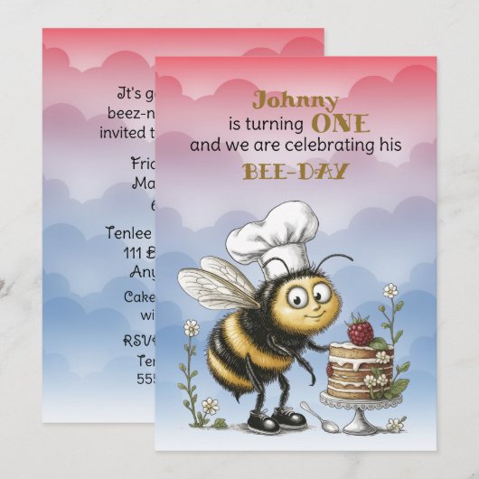 Kleine Bij Baby Jongen Eerste Verjaardag Kaart (Voorkant / Achterkant)