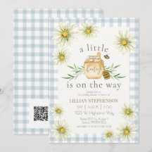 Kleine Bij Komt Op Weg Bijen Blauwe Baby Shower QR