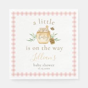 Kleine Bij Komt Op Weg Roze Gingham Baby Shower Servet