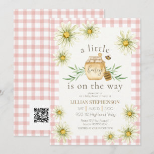 Kleine Bij Op Weg Roze Baby Shower QR Kaart
