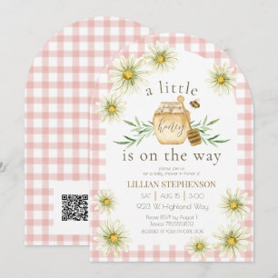 Kleine Bij Op Weg Roze Baby Shower QR Kaart