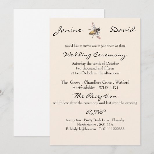 Kleine Bij Rustieke Trouw Uitnodiging (Voorkant / Achterkant)