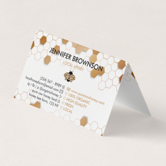 Kleine bijen vliegen op de goudhoningraat Apiarist Visitekaartje (Achterkant)