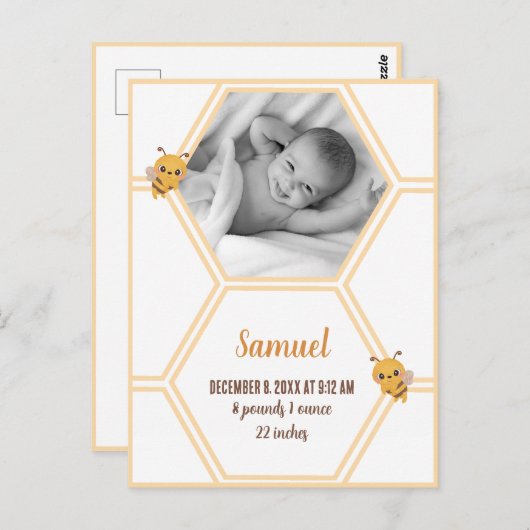 Kleine bijengeboortelastjes briefkaart (Voorkant / Achterkant)