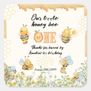 Kleine Bijenkorf Bloem 1e Verjaardag Vierkante Sticker
