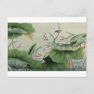 KLEINE BIRD EN LOTUS JAPANESE VINTAGE BRIEFKAART