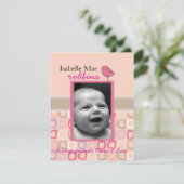 Kleine birdie dubbelzijdige geboorte aankondiging (Staand voorkant)