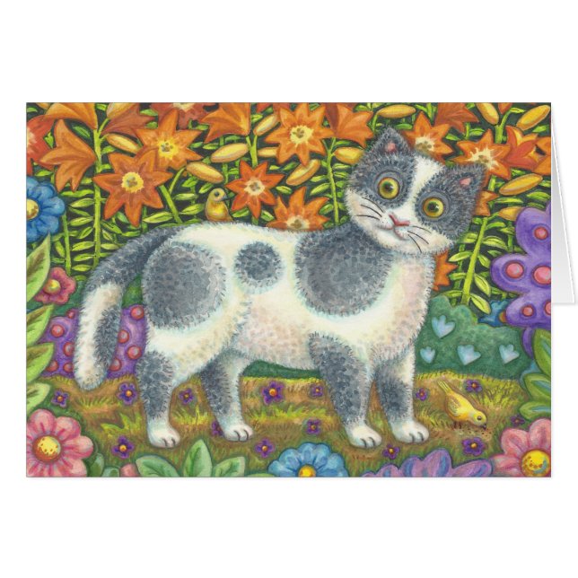 KLEINE BIRDIE VERTELDE ME, CAT BIRTHDAY KAART Cust (Voorkant Horizontaal)