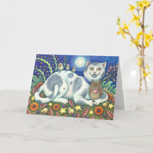 KLEINE BIRDIE VERTELDE ME, CAT BIRTHDAY KAART Cust (Gele Bloem)