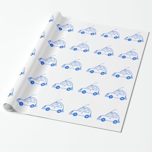 Kleine blauwe auto cadeaupapier (Uitgerold)