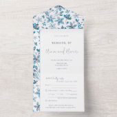 Kleine blauwe bloemen bruiloft all in one uitnodiging (Binnen)