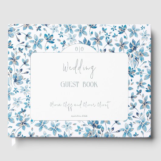 Kleine blauwe bloemen bruiloft gastenboek (Voorkant)