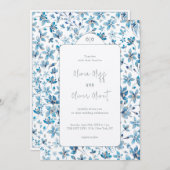 Kleine blauwe bloemen bruiloft kaart (Voorkant / Achterkant)