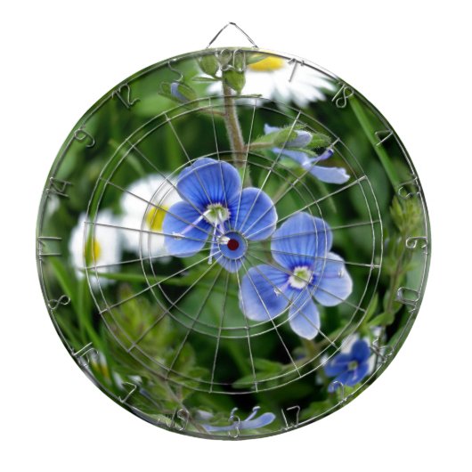 kleine blauwe bloemen dartbord (Voorkant)