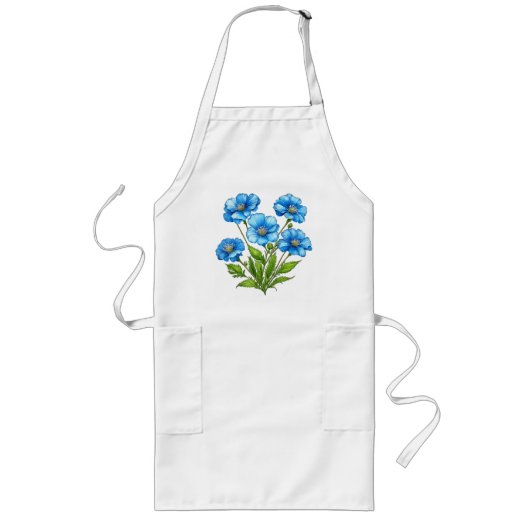 Kleine Blauwe Bloemen Lang Schort (Voorkant)