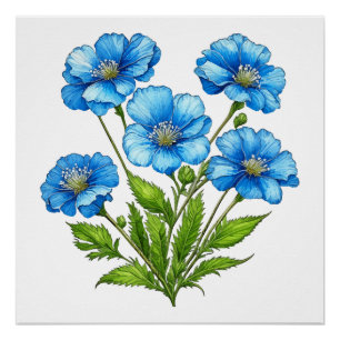 Kleine Blauwe Bloemen Perfect Poster