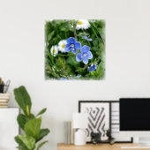 kleine blauwe bloemen poster (Thuiskantoor)