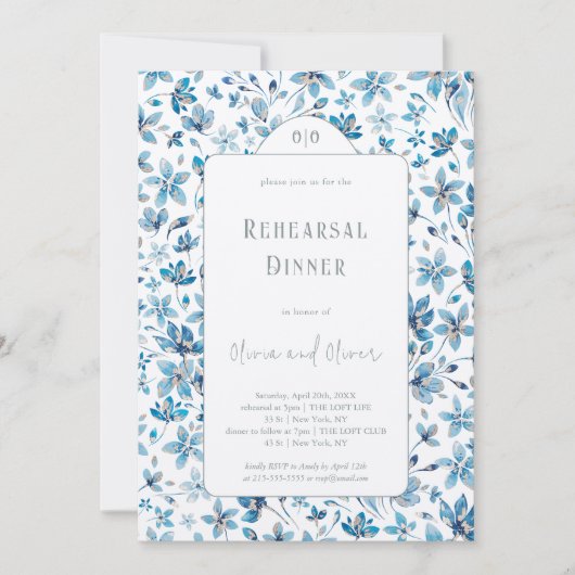 Kleine blauwe bloemen repetitie diner kaart (Voorkant)