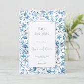 Kleine Blauwe Bloemen Trouwen Save the Date Kaart (Staand voorkant)