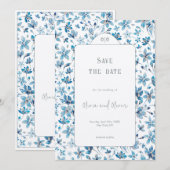 Kleine Blauwe Bloemen Trouwen Save the Date Kaart (Voorkant / Achterkant)