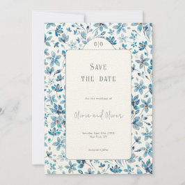 Kleine Blauwe Bloemen Trouwen Save the Date Kaart