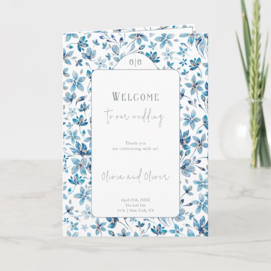 Kleine Blauwe Bloemen Trouwprogramma (Voorkant)