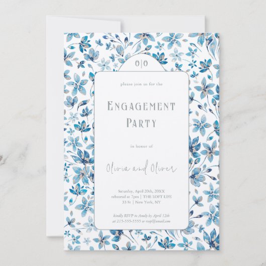 Kleine Blauwe Bloemen Verlovingsfeest Kaart (Voorkant)