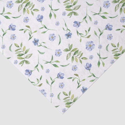 Kleine blauwe bloemen Waterverf Afdrukweefselpapie Tissuepapier (Detail)