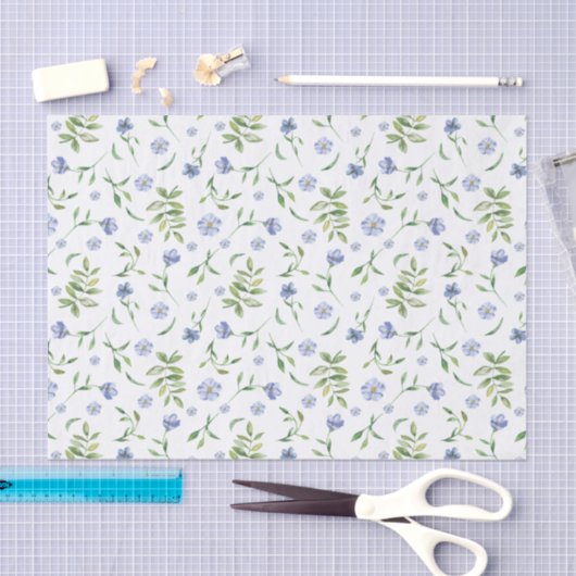 Kleine blauwe bloemen Waterverf Afdrukweefselpapie Tissuepapier (Craft)