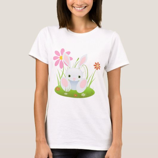 Kleine Blauwe Bunny met bloemen T-shirt (Voorkant)