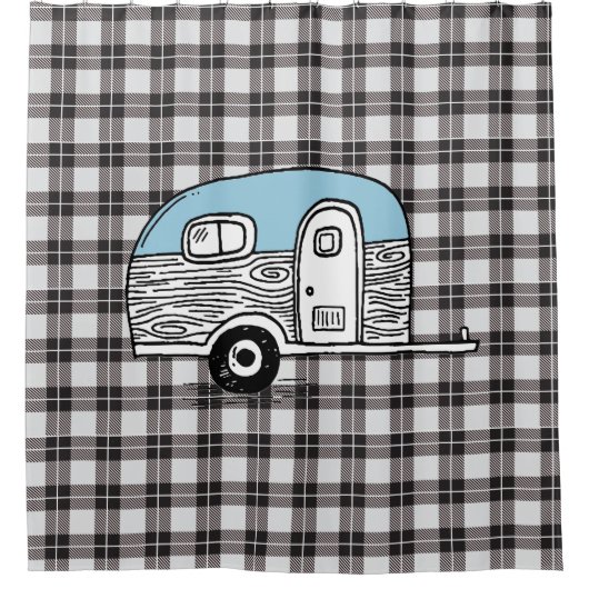 KLEINE BLAUWE CAMPER DOUCHEGORDIJN (Voorkant)