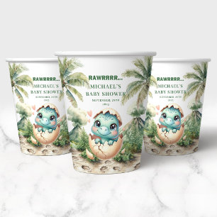 Kleine Blauwe Dino Baby Shower Komt Eerder Papier Papieren Bekers