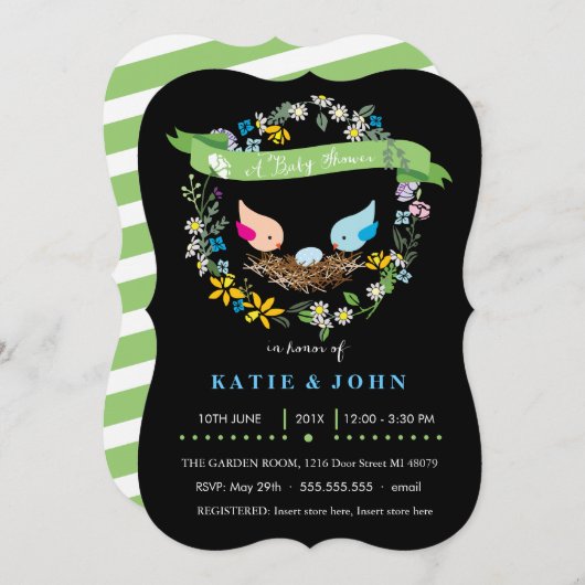 Kleine blauwe eieren  | Uitnodiging tot Baby showe (Voorkant / Achterkant)