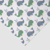 Kleine Blauwe en Groene Walvissen op Witte Decoupa Tissuepapier (Detail)