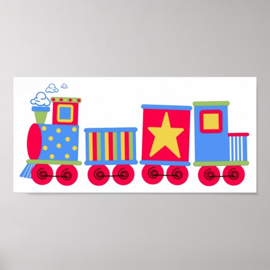 Kleine blauwe en rode trein poster (Voorkant)
