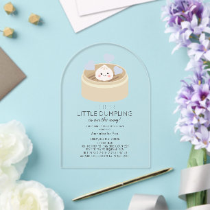 Kleine Blauwe Jongensbaby Shower Dumpling Acryl Uitnodigingen