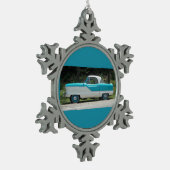 Kleine blauwe metropoliaan Nash schattige klassiek Tin Sneeuwvlok Ornament (Links)